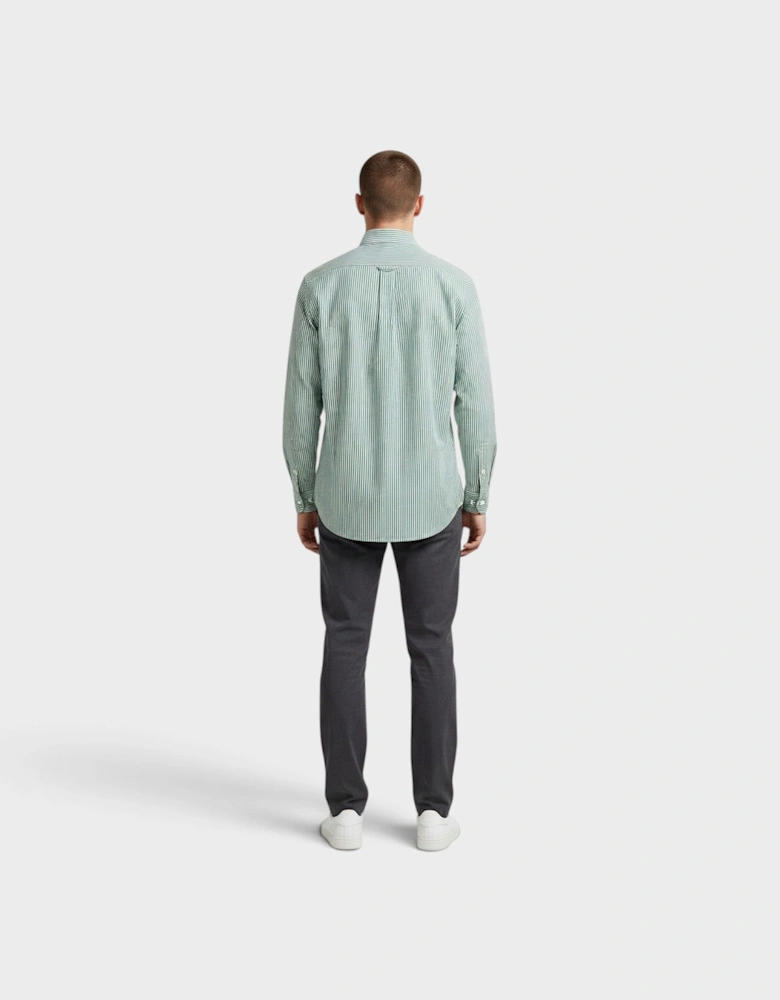 Slim Fit Striped Stretch Poplin Shirt Green White