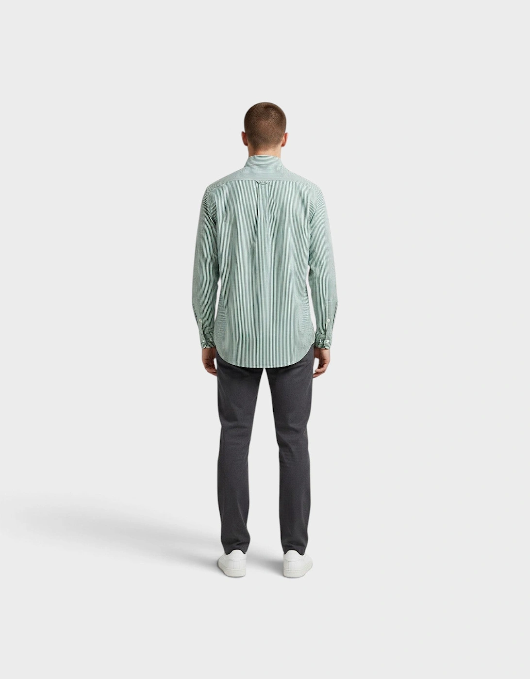 Slim Fit Striped Stretch Poplin Shirt Green White