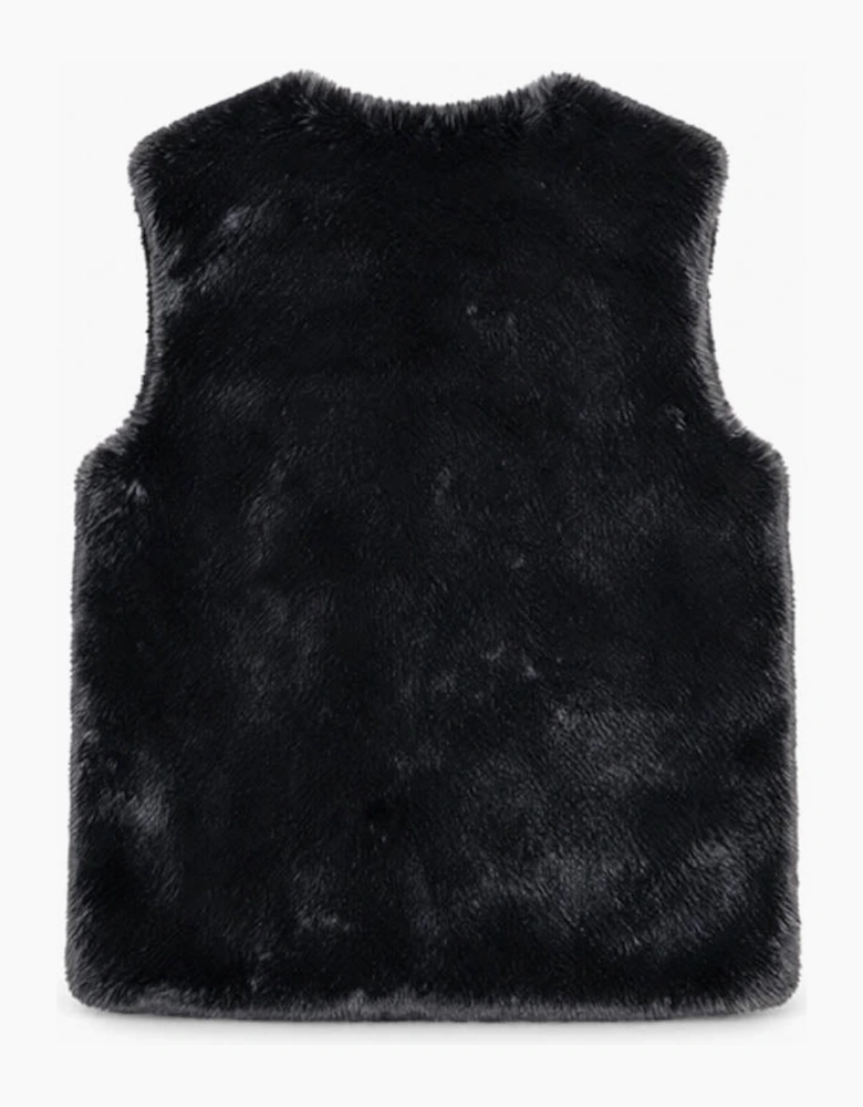 Eden Long Faux Fur Gilet-Black