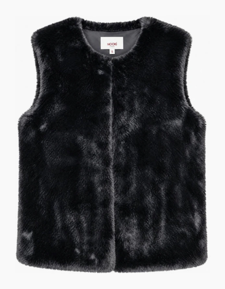 Eden Long Faux Fur Gilet-Black