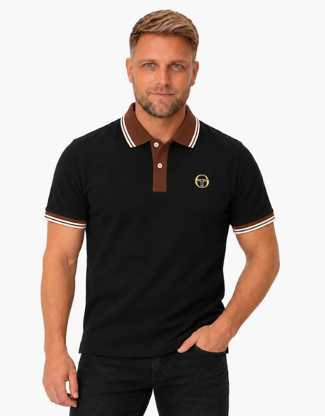 Sergio Tacchini 020 Contrast Tipped Polo Shirt Black/Potting Soil/Gardenia