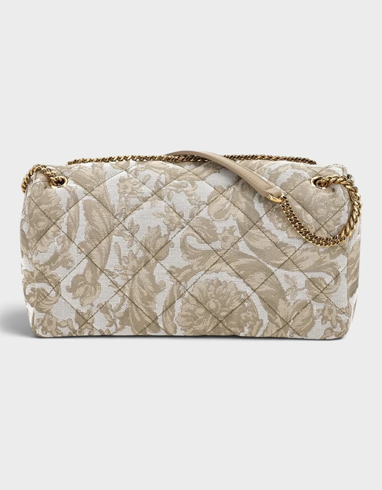 Medusa Baroque Print Quilted Shoulder Bag Gold-Tone Beige