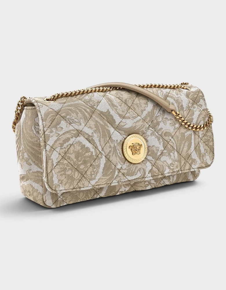 Medusa Baroque Print Quilted Shoulder Bag Gold-Tone Beige