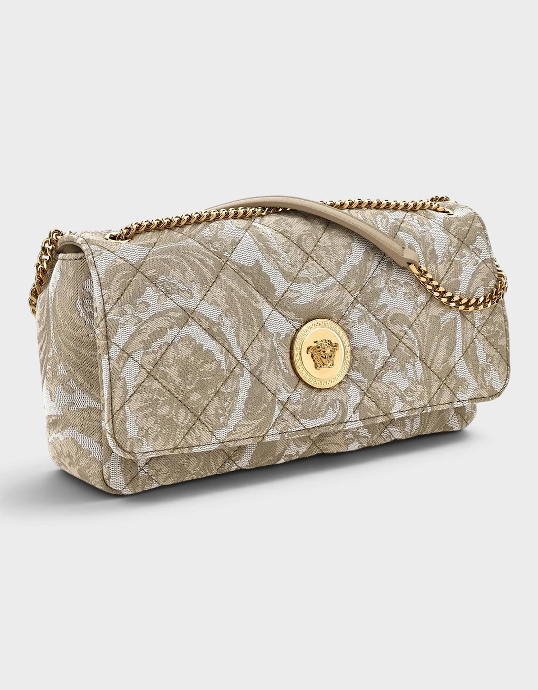 Medusa Baroque Print Quilted Shoulder Bag Gold-Tone Beige