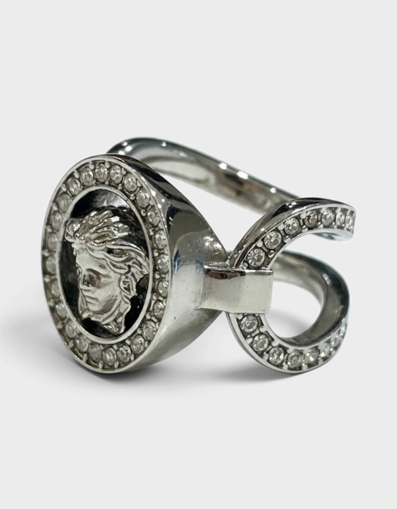 Medusa Crystal Embellished Ring Silver Tone