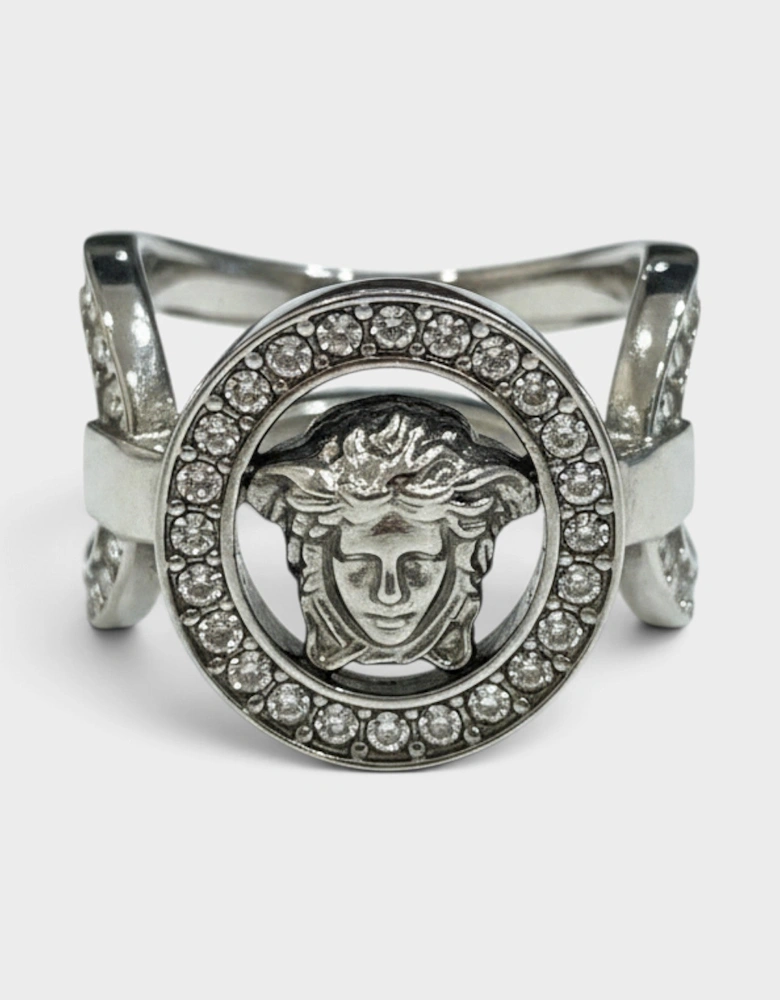 Medusa Crystal Embellished Ring Silver Tone