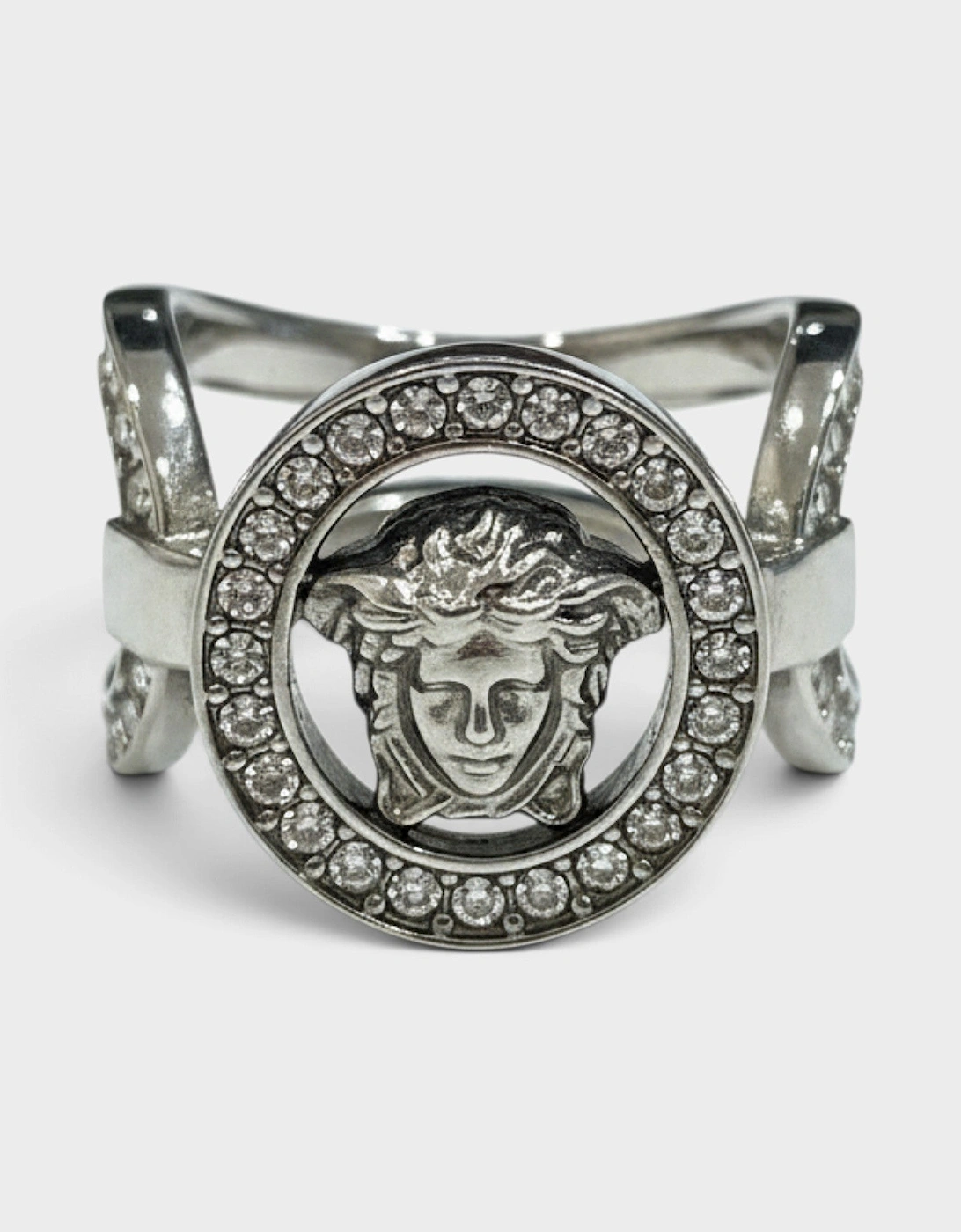 Medusa Crystal Embellished Ring Silver Tone