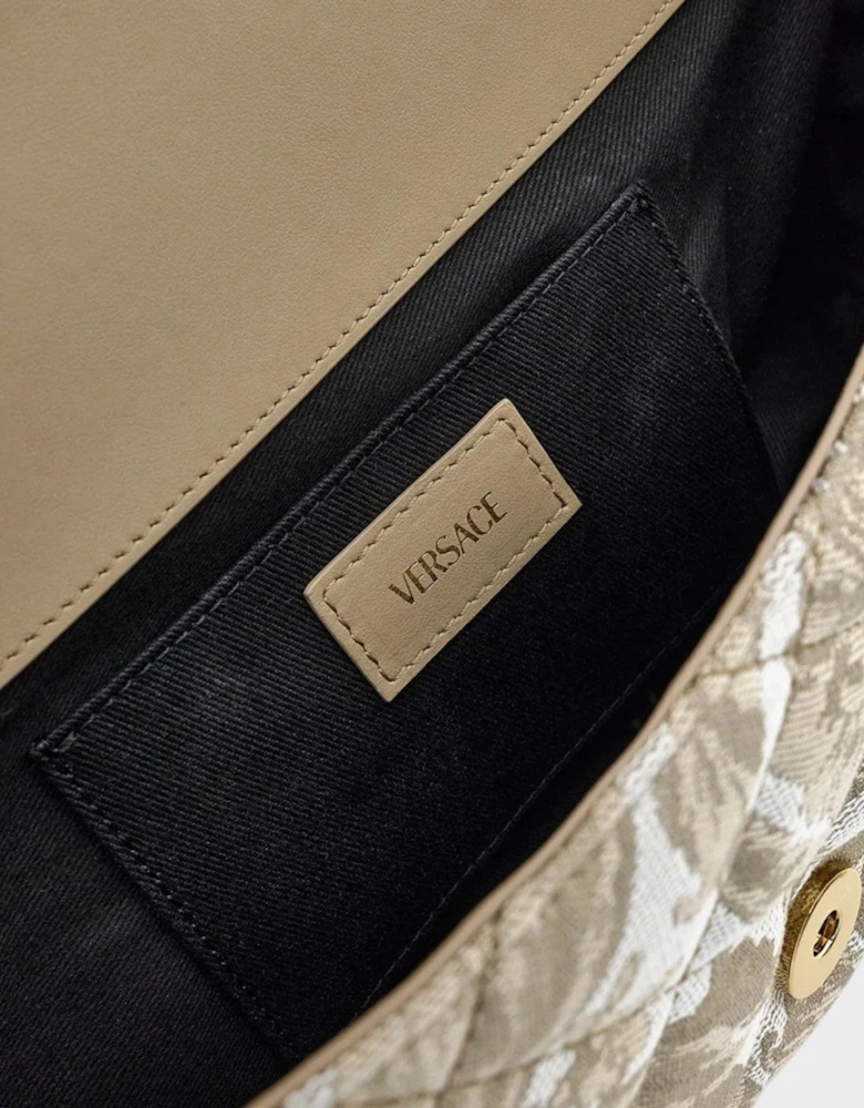 Medusa Baroque Print Quilted Shoulder Bag Gold-Tone Beige