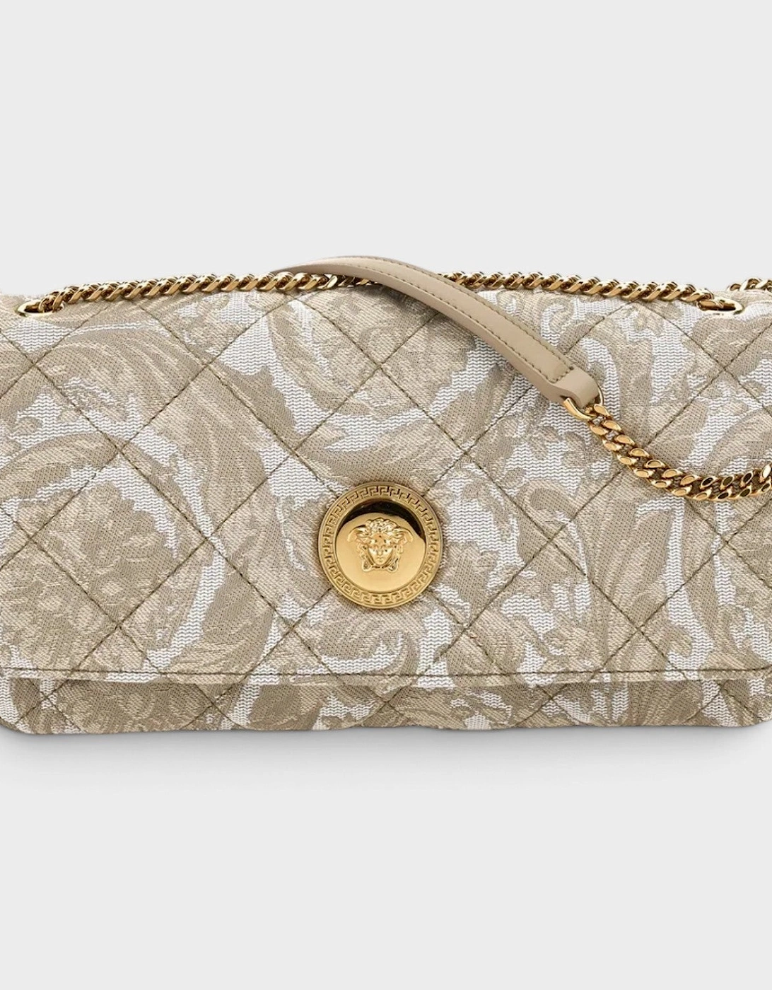 Medusa Baroque Print Quilted Shoulder Bag Gold-Tone Beige