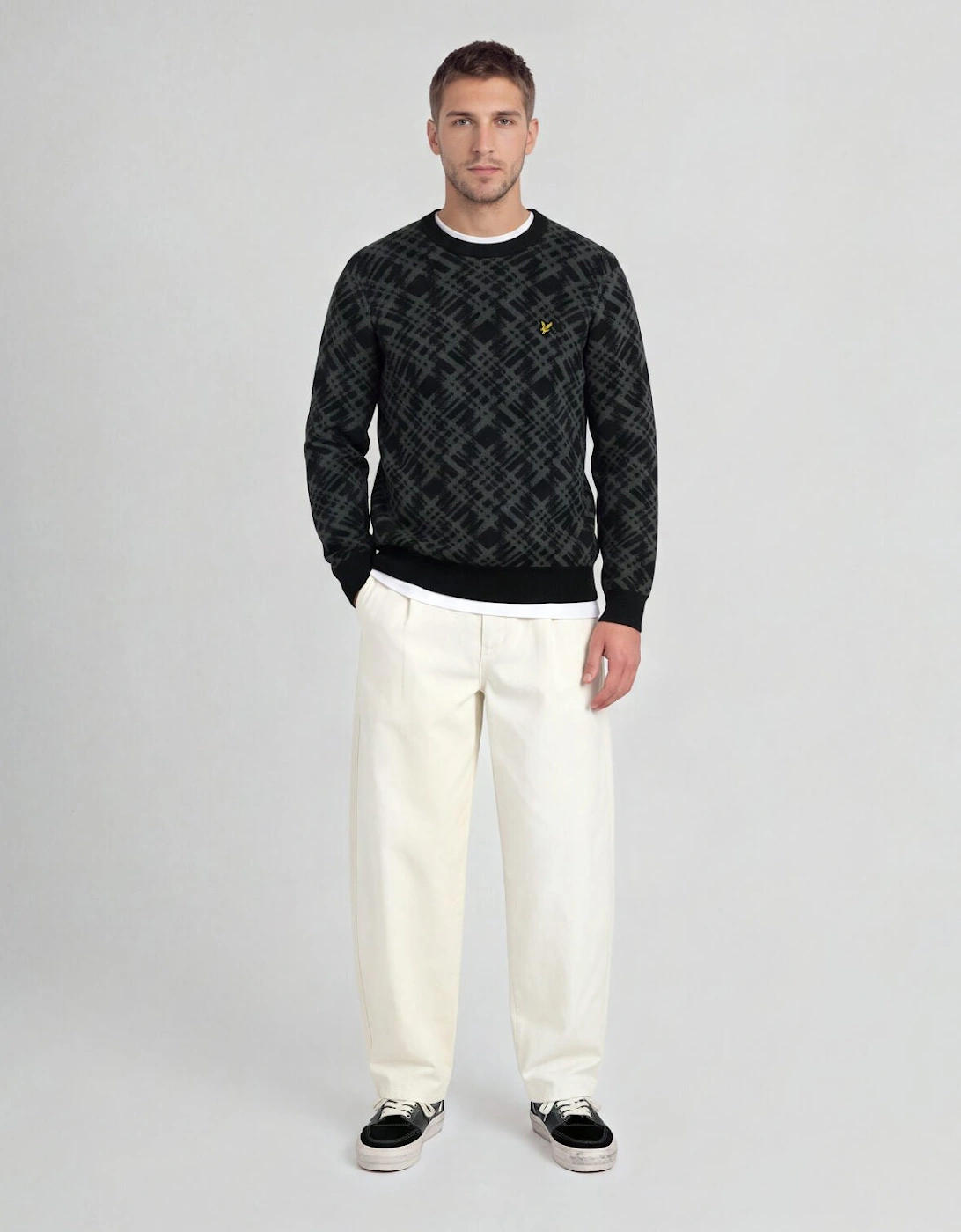 Ladder Effect Tartan Crew Neck Jumper