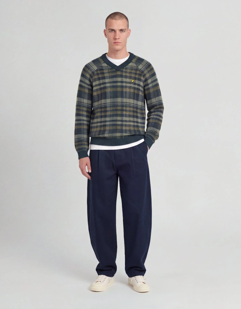 Check V-Neck Jumper