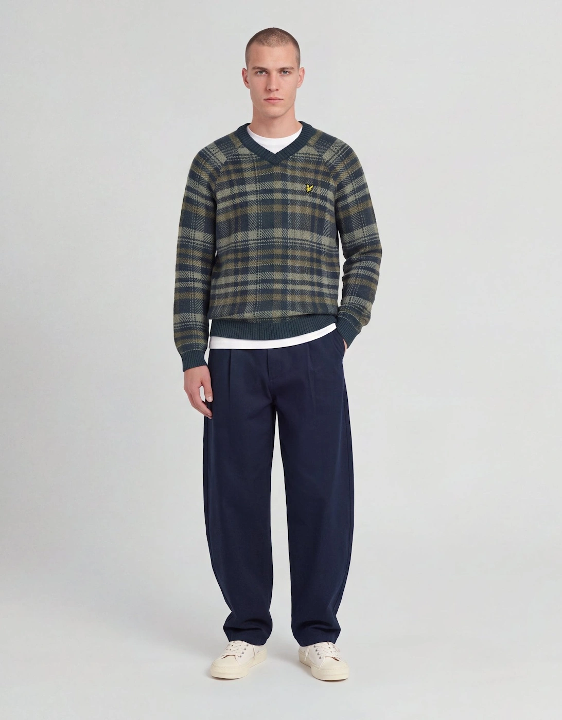 Check V-Neck Jumper