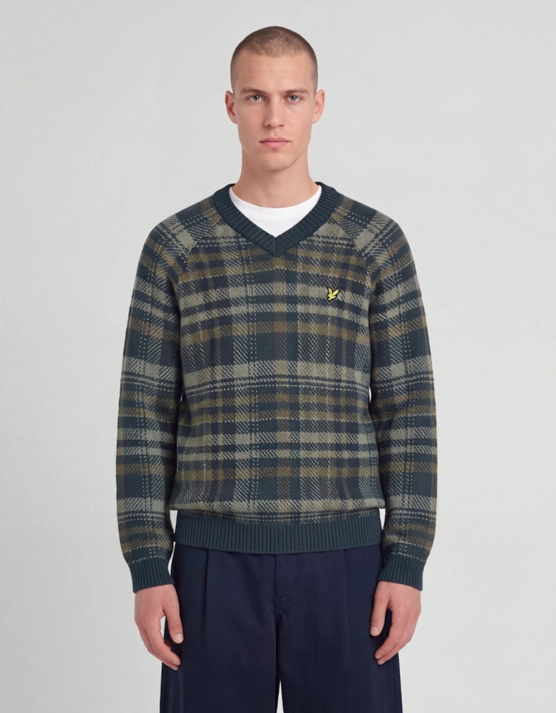 Check V-Neck Jumper
