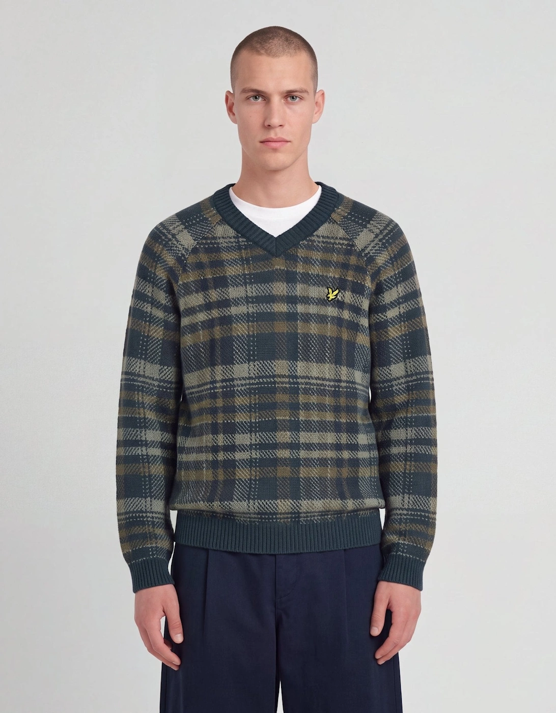 Check V-Neck Jumper