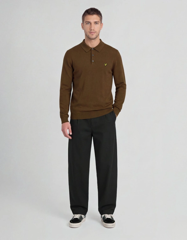 Merino Blend Long Sleeve Polo Shirt