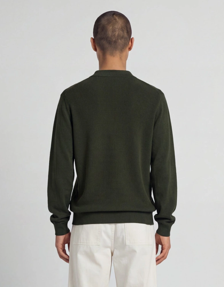 Waffle Knitted Long Sleeve Polo Shirt