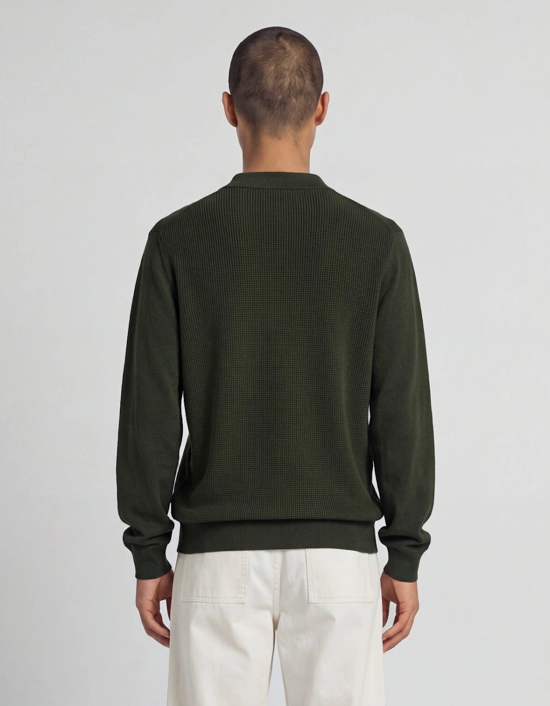 Waffle Knitted Long Sleeve Polo Shirt