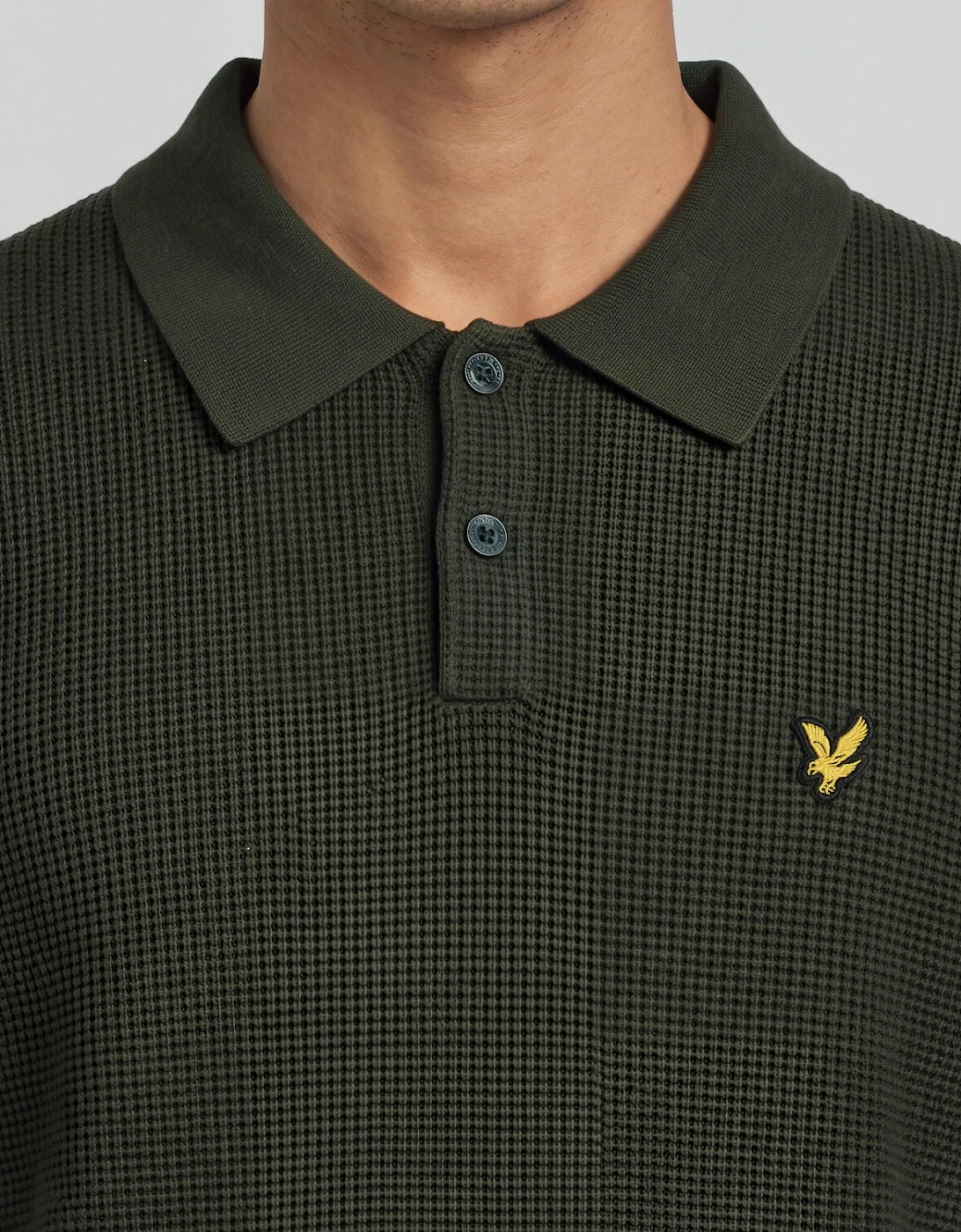 Waffle Knitted Long Sleeve Polo Shirt