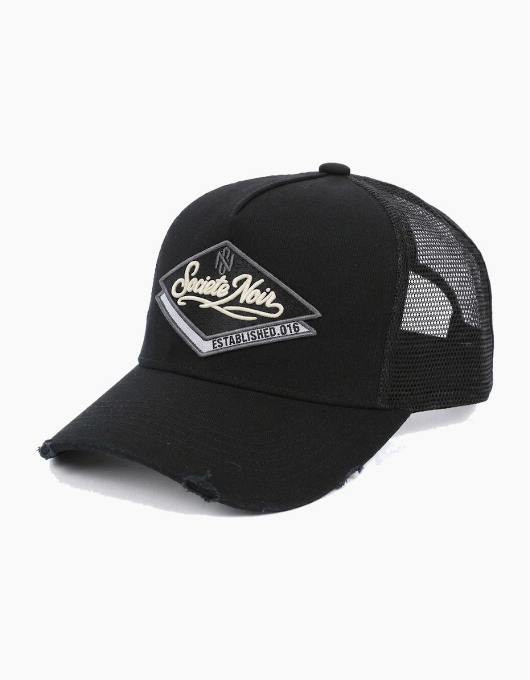 Societe Noir Diamond Distressed Mesh Trucker Cap Black/Grey