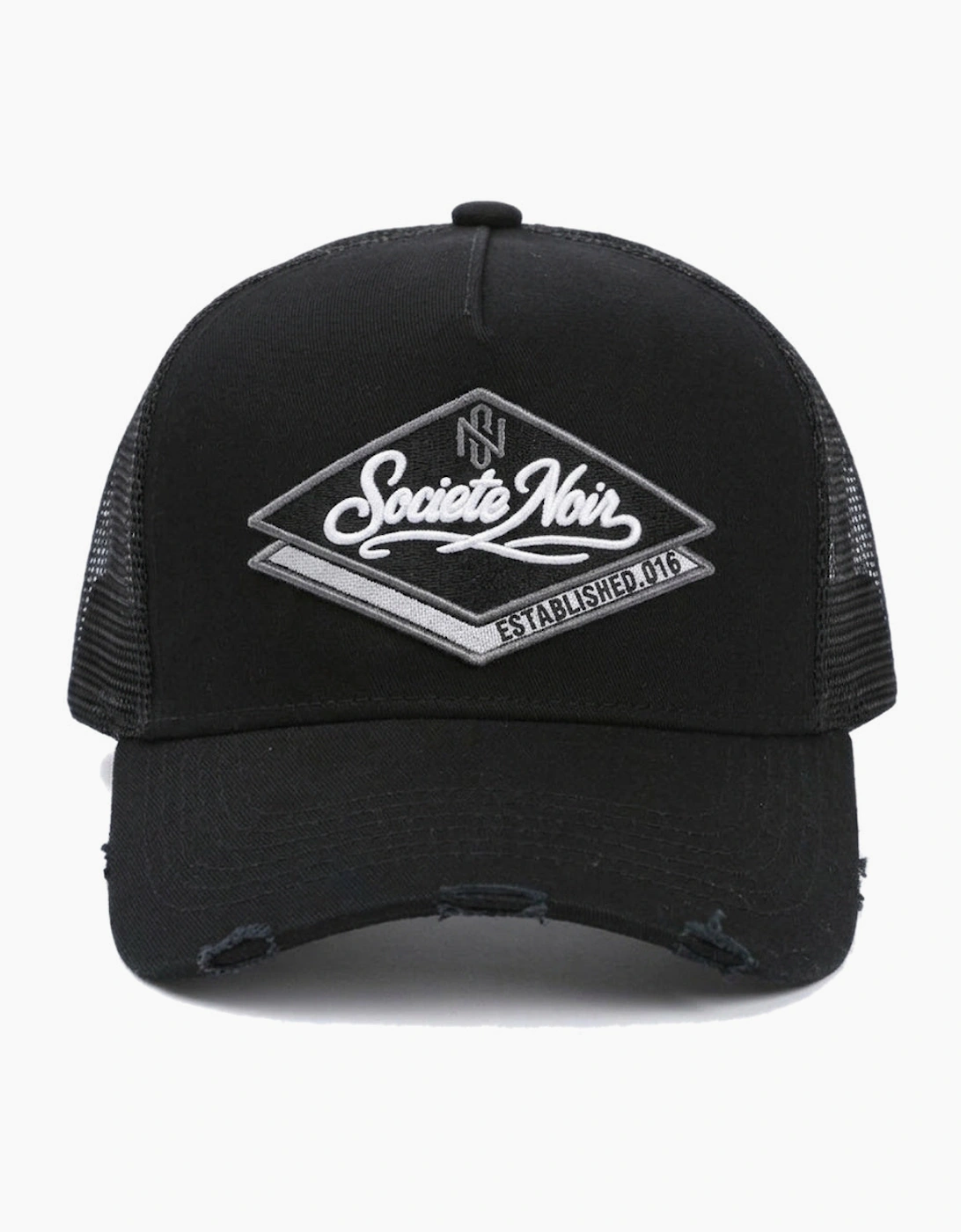 Societe Noir Diamond Distressed Mesh Trucker Cap Black/Grey