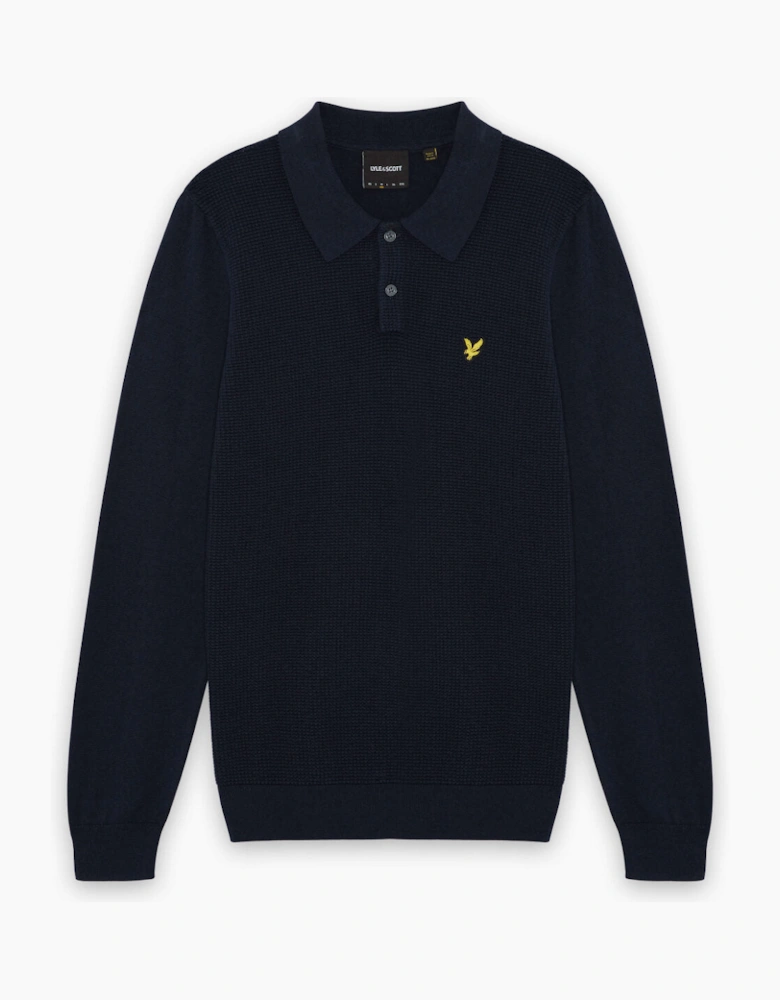 Waffle Knitted Long Sleeve Polo Shirt