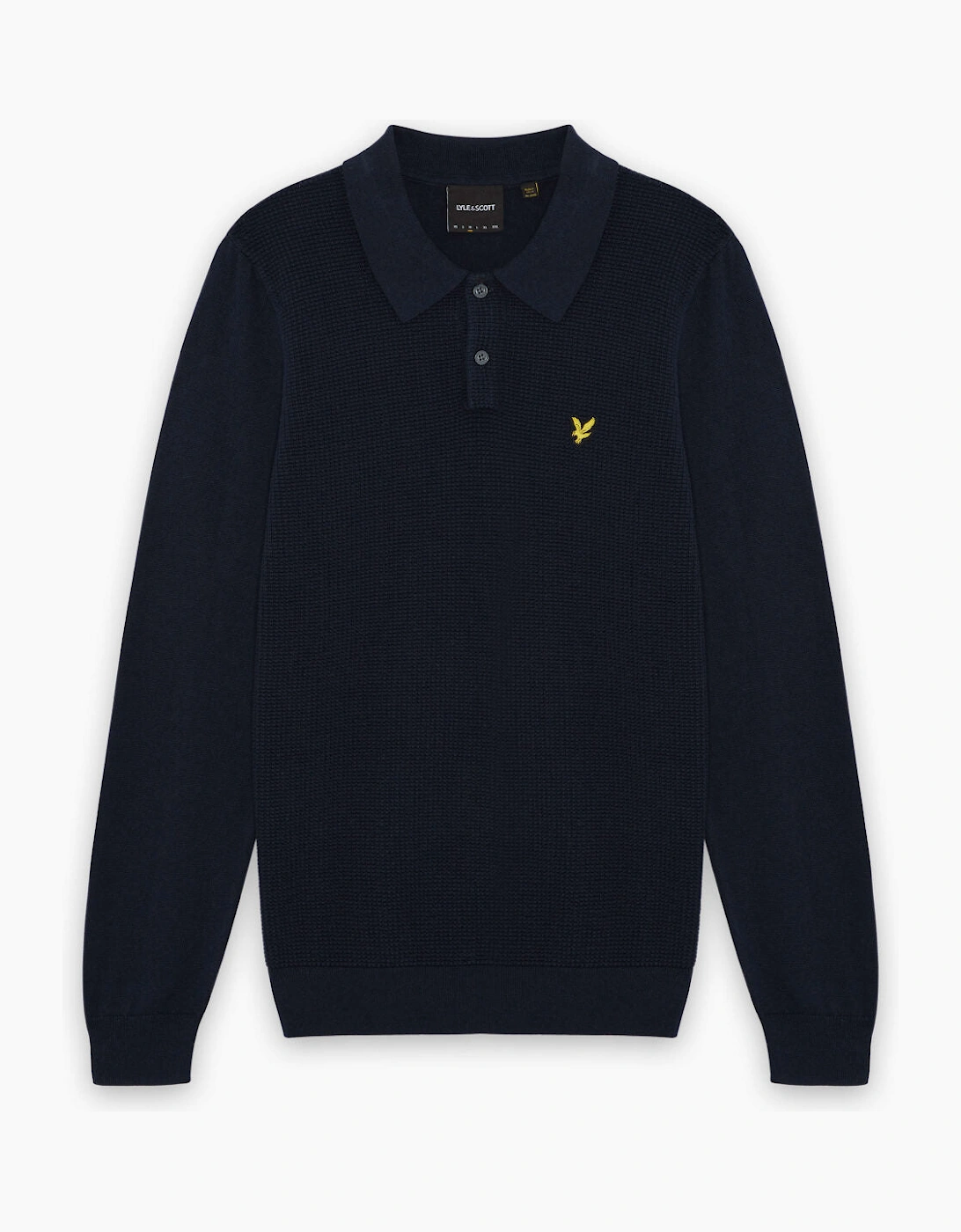 Waffle Knitted Long Sleeve Polo Shirt