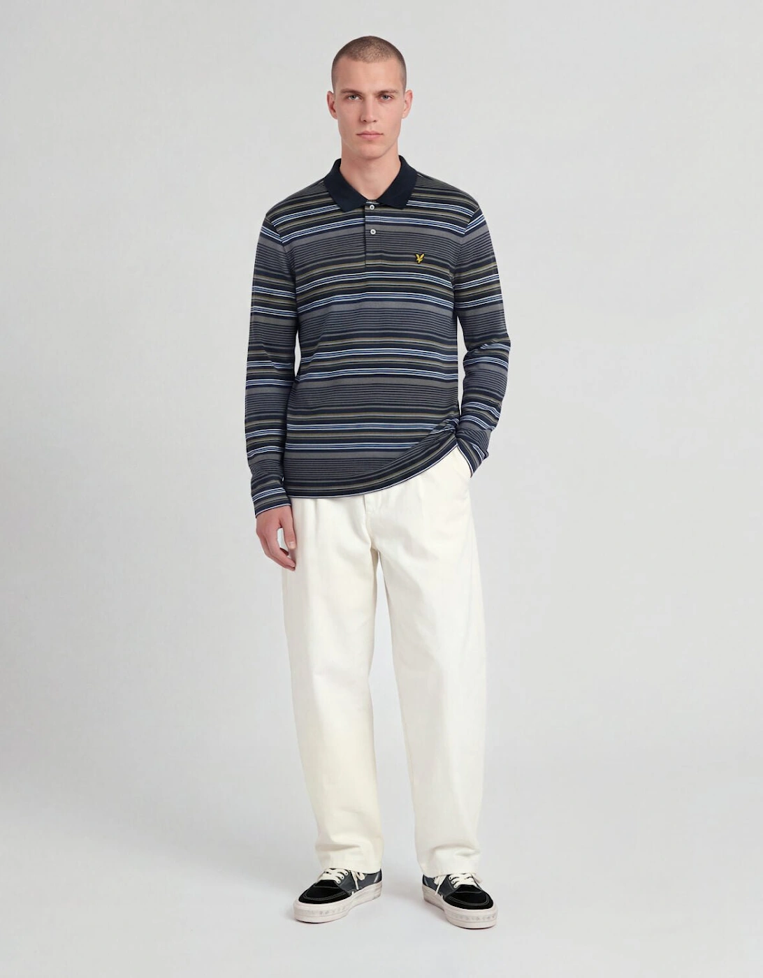 Multi Stripe Long Sleeve Polo Shirt