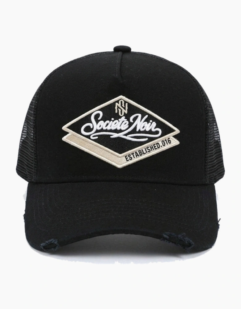 Societe Noir Diamond Distressed Mesh Trucker Cap Black/Beige