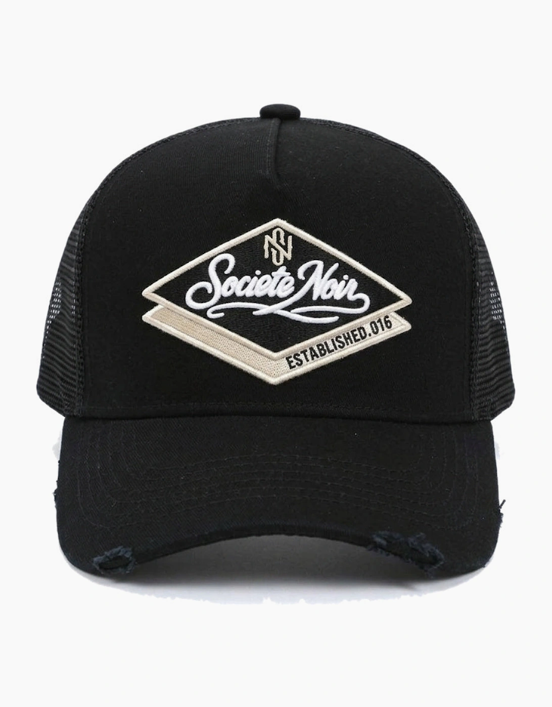 Societe Noir Diamond Distressed Mesh Trucker Cap Black/Beige
