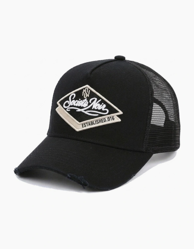 Societe Noir Diamond Distressed Mesh Trucker Cap Black/Beige
