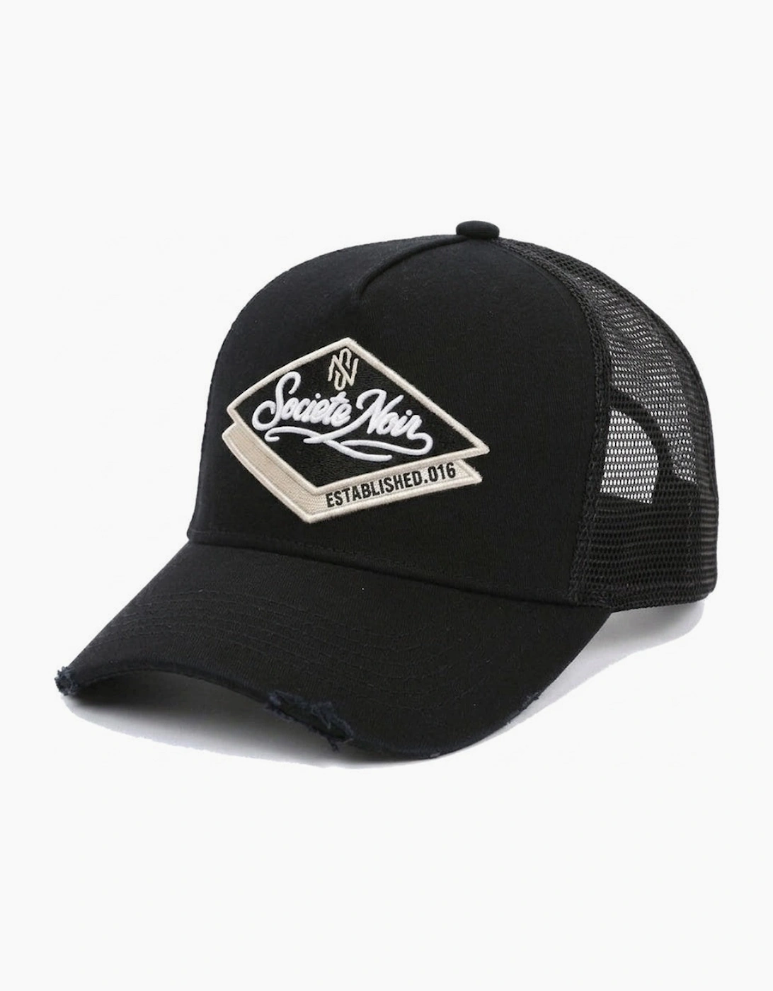 Societe Noir Diamond Distressed Mesh Trucker Cap Black/Beige