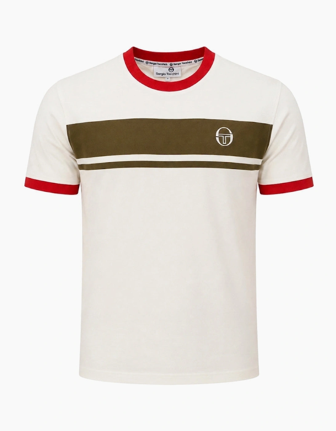 Sergio Tacchini Master Crew Neck T-Shirt Gardenia/Dark Olive/Adrenaline Rush