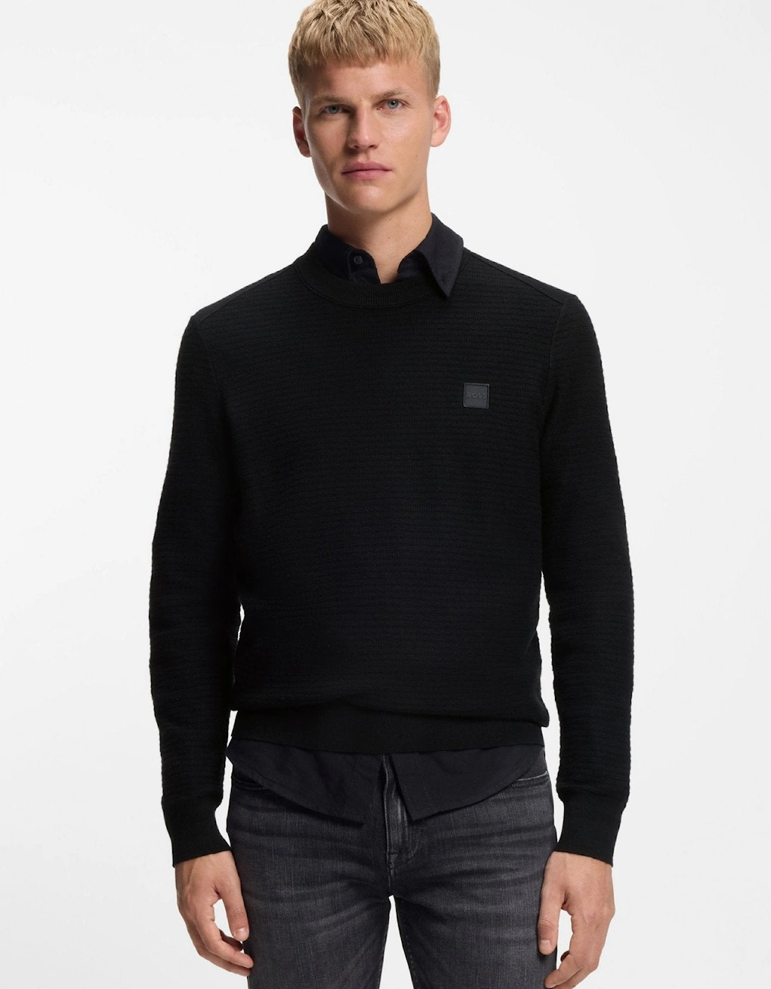 BOSS Anion Piqué Knit Jumper Black