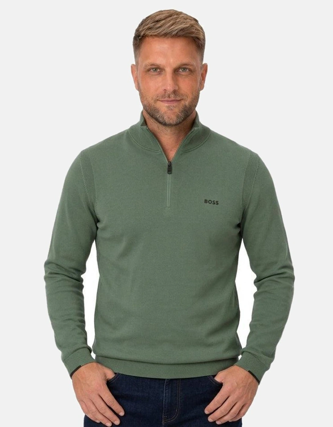 BOSS Ever-X Zip Neck Jumper Green