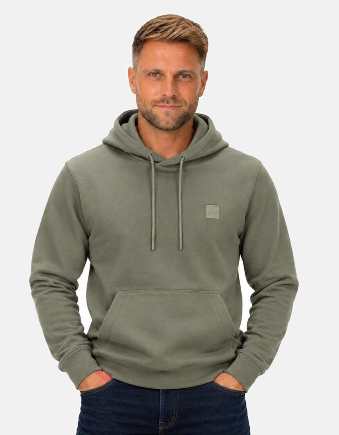 BOSS Wetalk Logo Patch Hoodie Open Grey