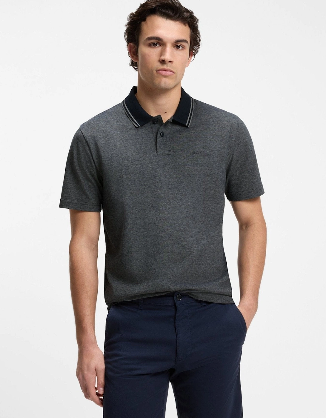 BOSS Relaxed Fit Oxford Piqué New Polo Shirt Dark Blue