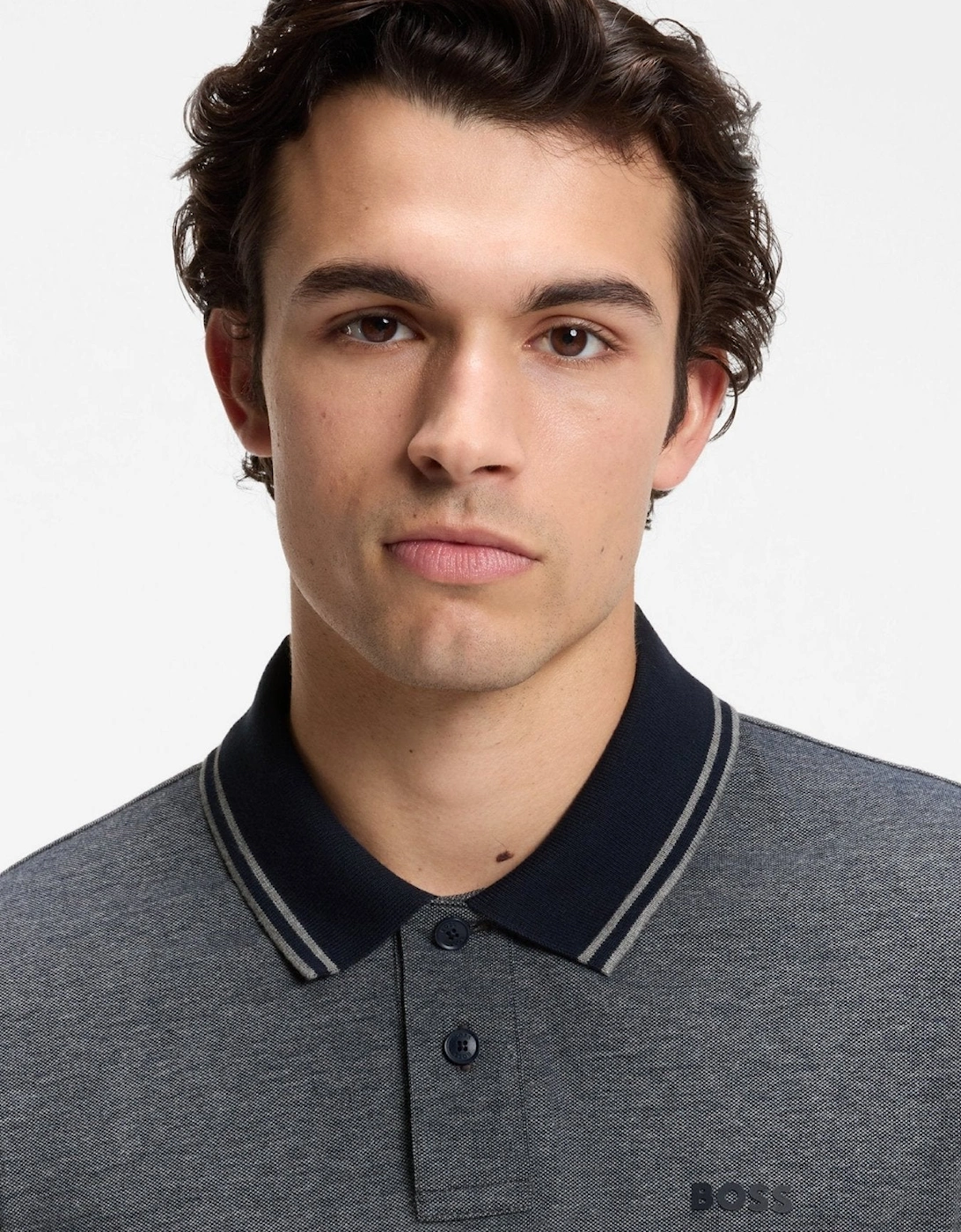 BOSS Relaxed Fit Oxford Piqué New Polo Shirt Dark Blue