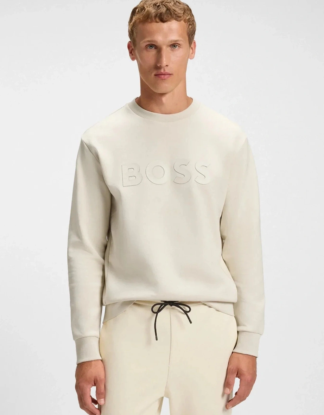 BOSS Salbo Tonal Logo Sweatshirt Open White