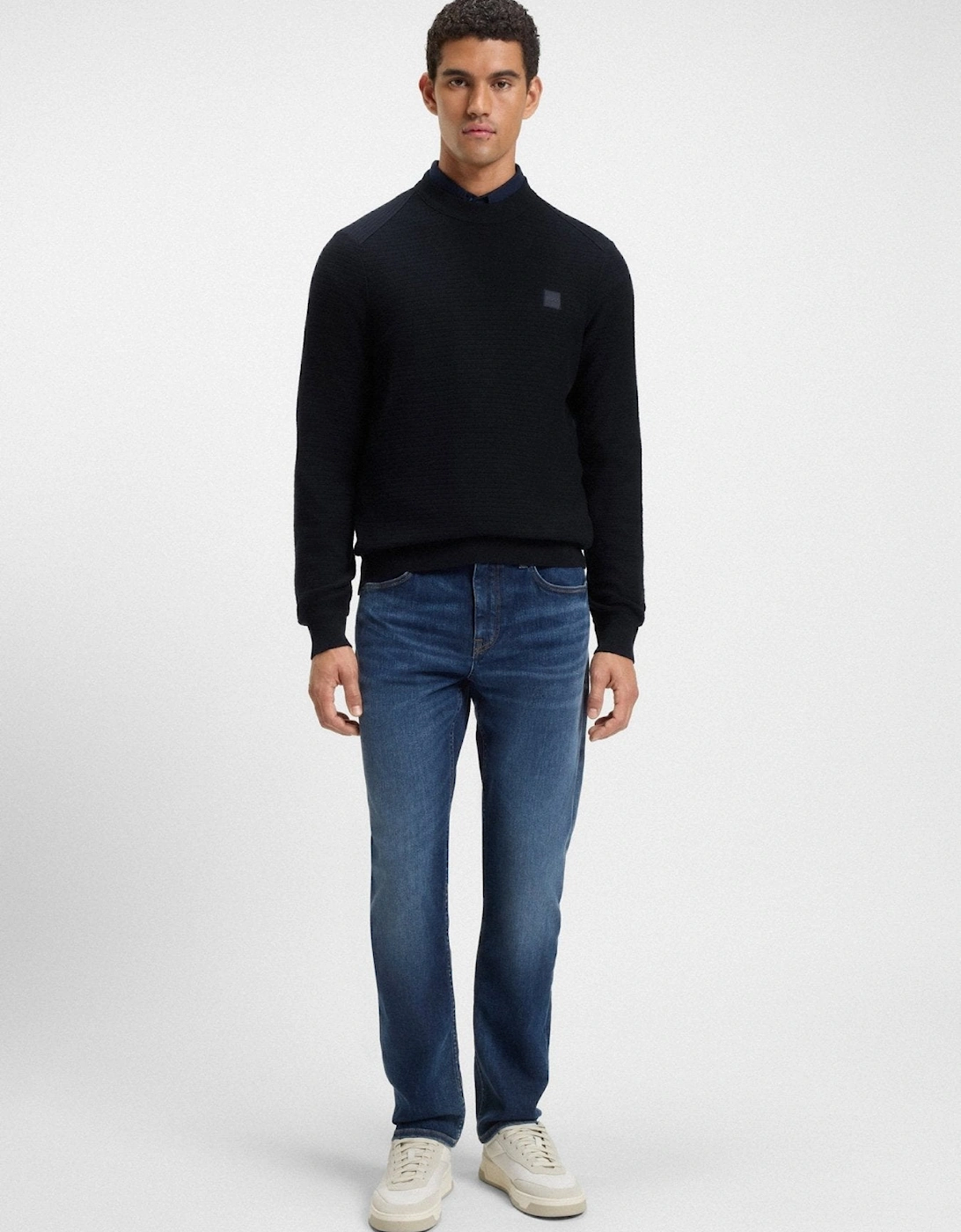 BOSS Anion Piqué Knit Jumper Dark Blue