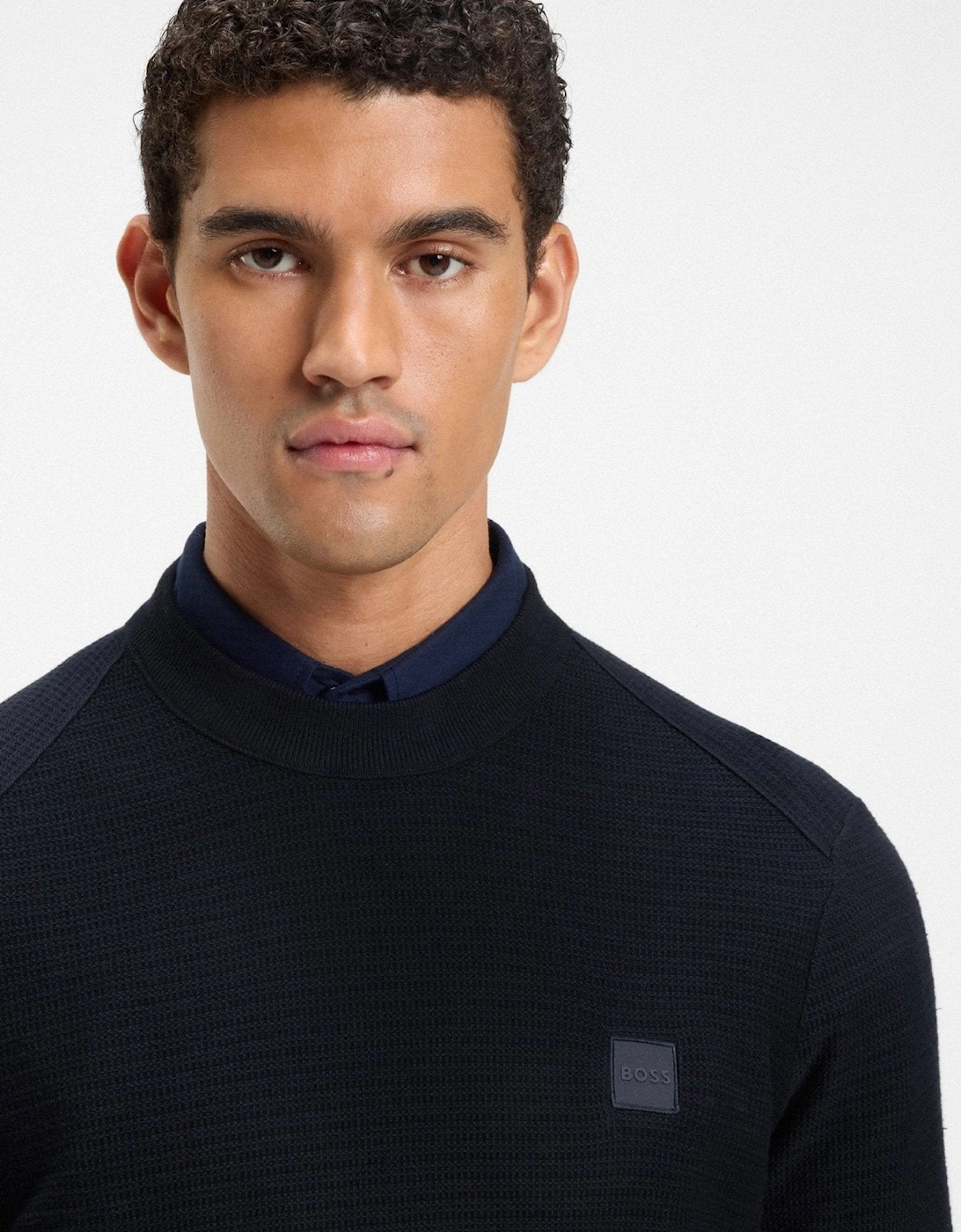 BOSS Anion Piqué Knit Jumper Dark Blue