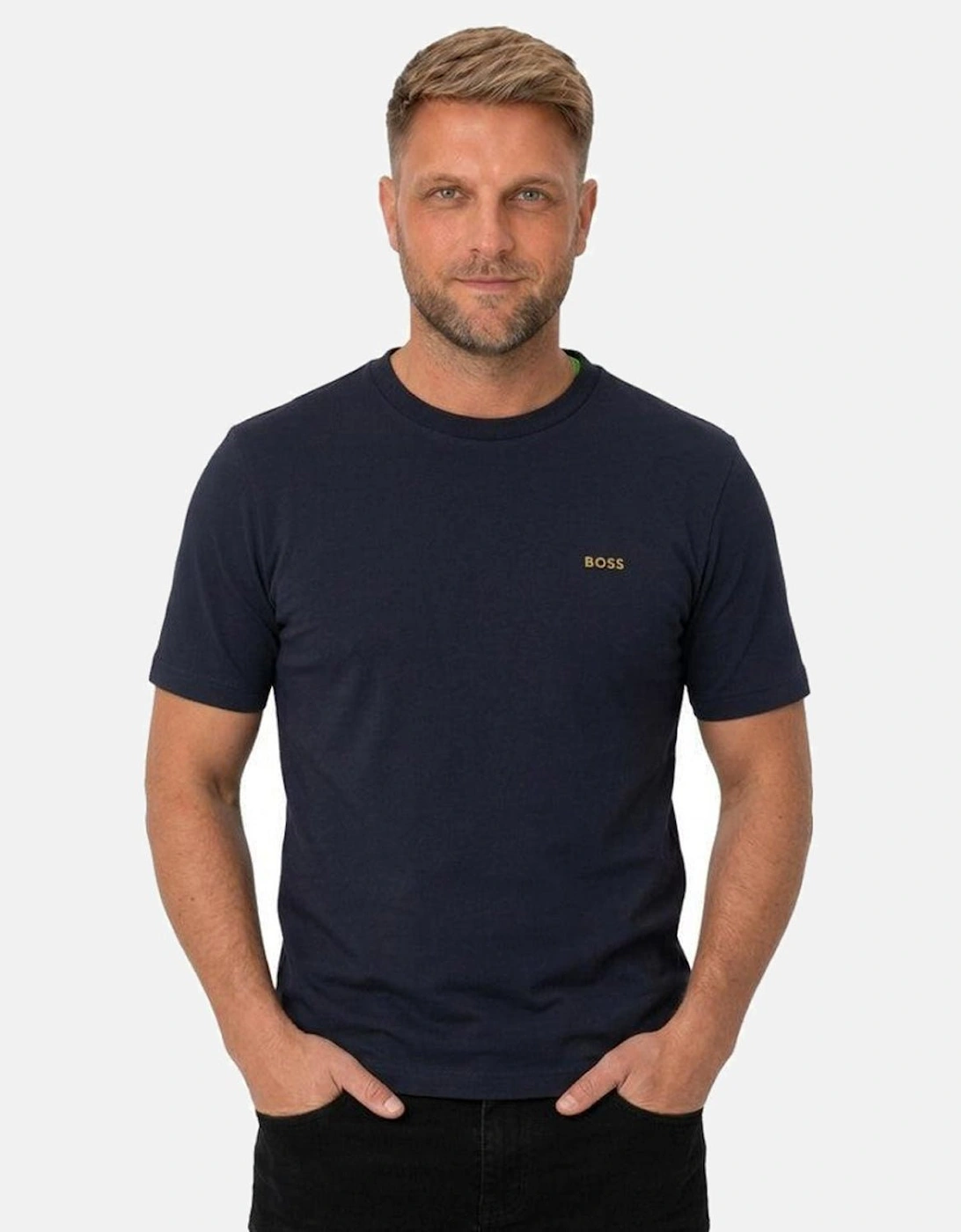 BOSS Crew Neck Tee T-Shirt Dark Blue Gold Logo
