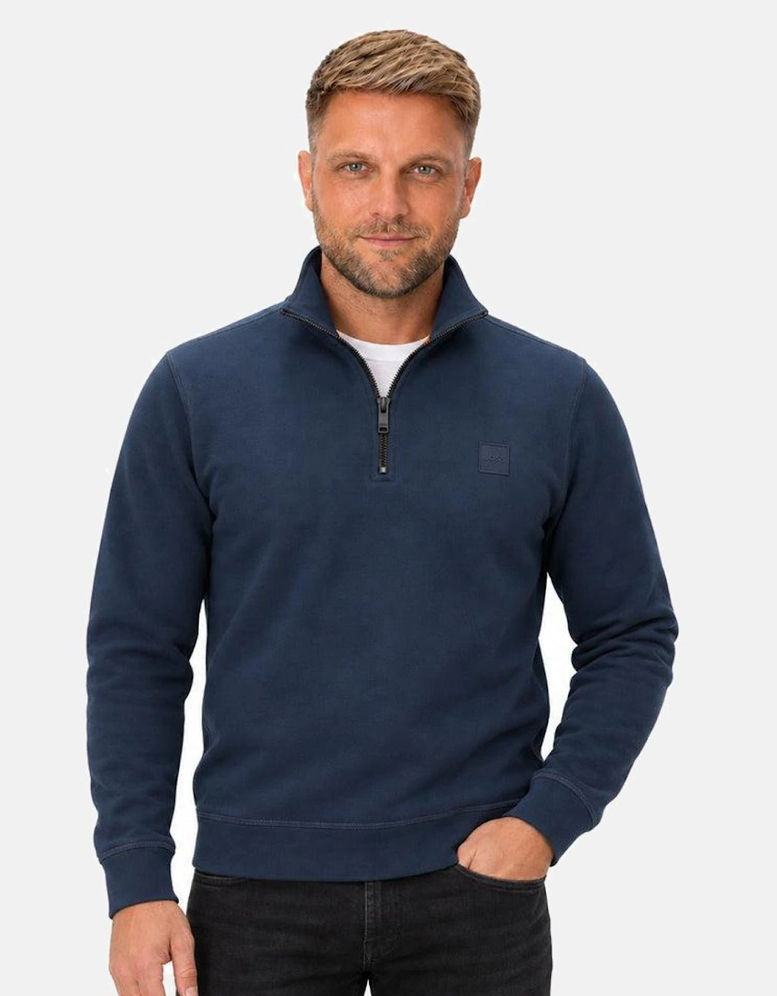 BOSS Zetrust Quarter Zip Sweatshirt Open Blue