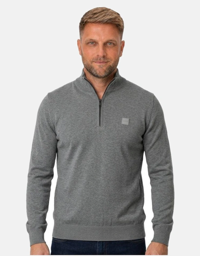 BOSS Kanobix Zip Neck Jumper Grey