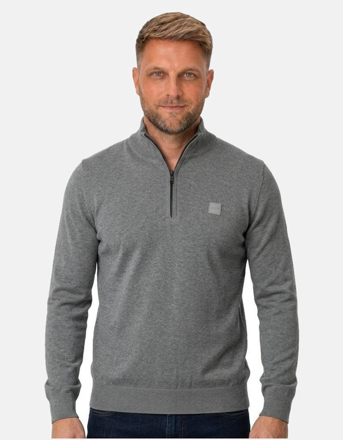 BOSS Kanobix Zip Neck Jumper Grey