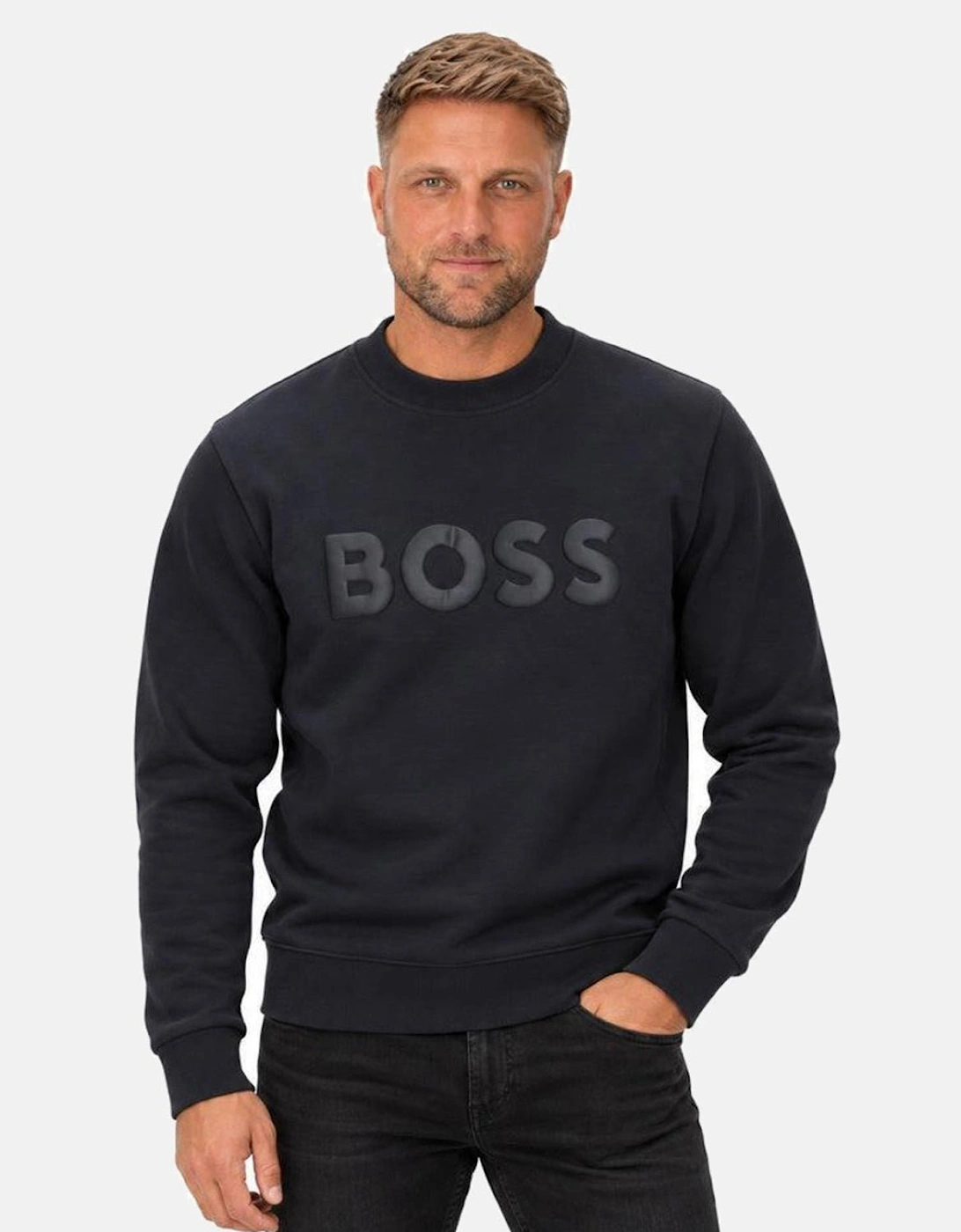 BOSS Salbo Tonal Logo Sweatshirt Dark Blue