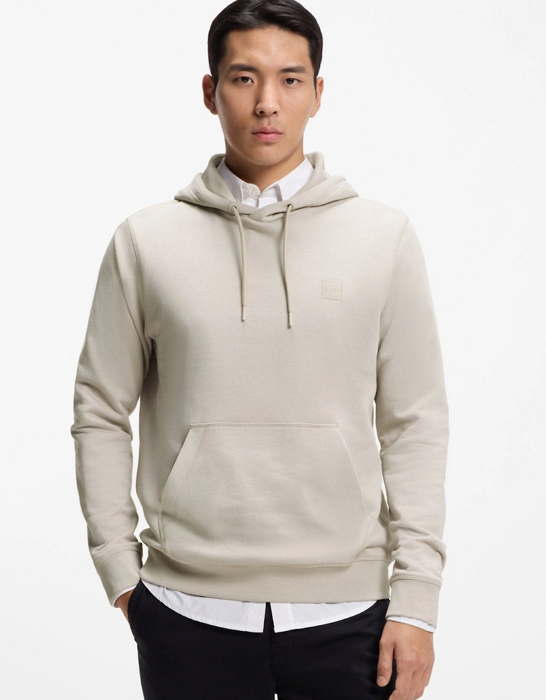 BOSS Wetalk Logo Patch Hoodie Light Grey