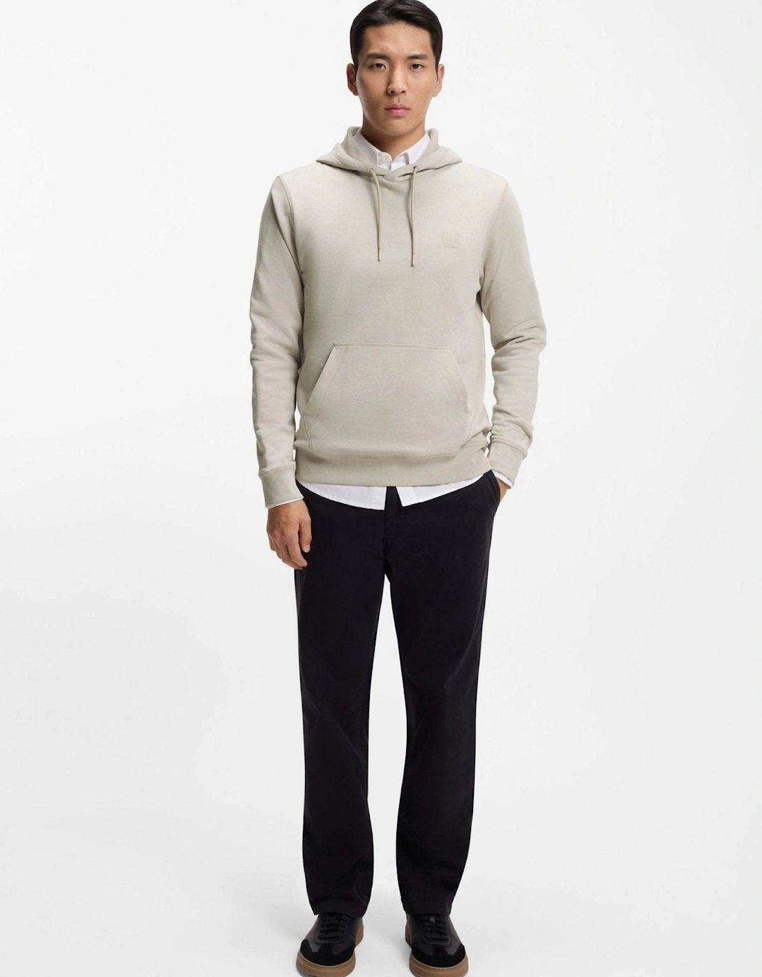 BOSS Wetalk Logo Patch Hoodie Light Grey