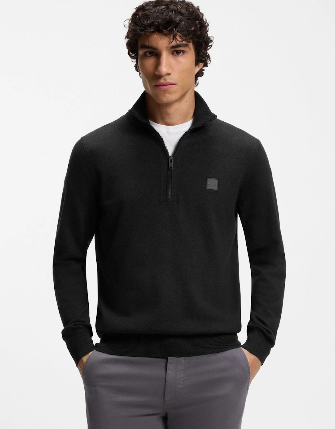 BOSS Kanobix Zip Neck Jumper Dark Blue