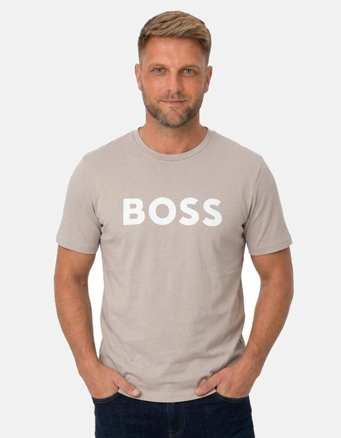 BOSS Thinking Logo T-Shirt Open Grey