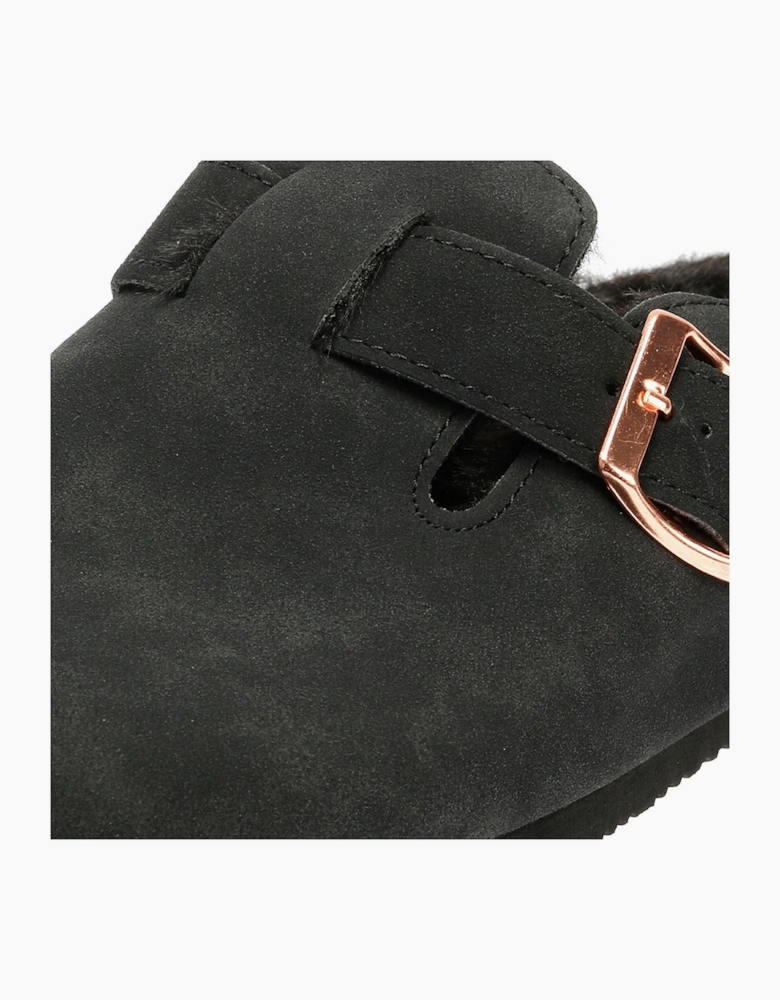 Penguin Poppy Fur Suede Women's Black Mules